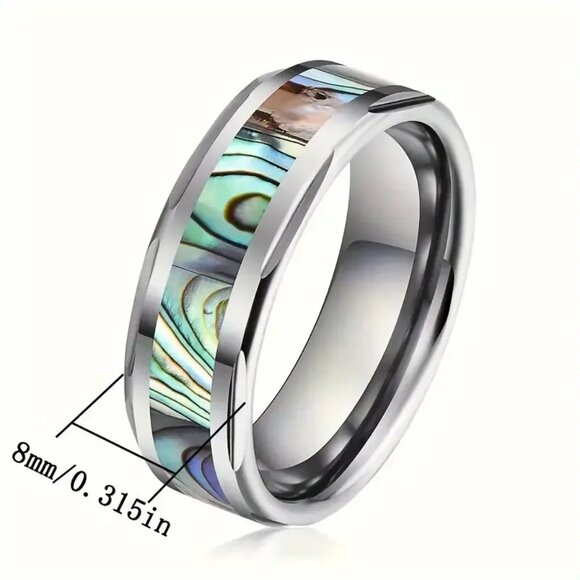 Tungsten Steel Carbide & Abalone Carbon Inlay Design statement Ring - Picture 5 of 7